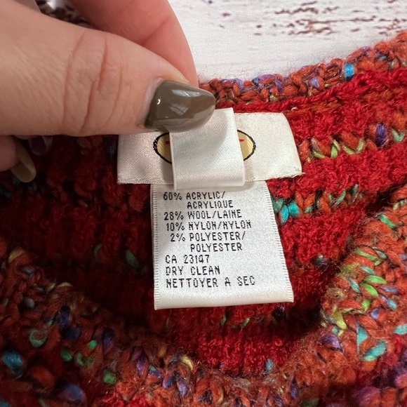 Talbots XL red wool blend knit sweater with multi color - Picture 6 of 7